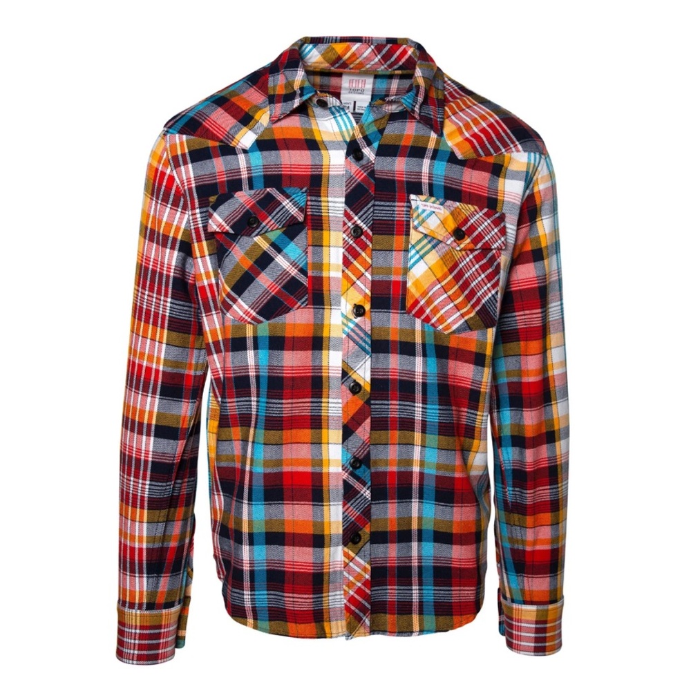 Topo Designs Multicolor Plaid Button-Down Shirt (Red, Yellow, Blue)